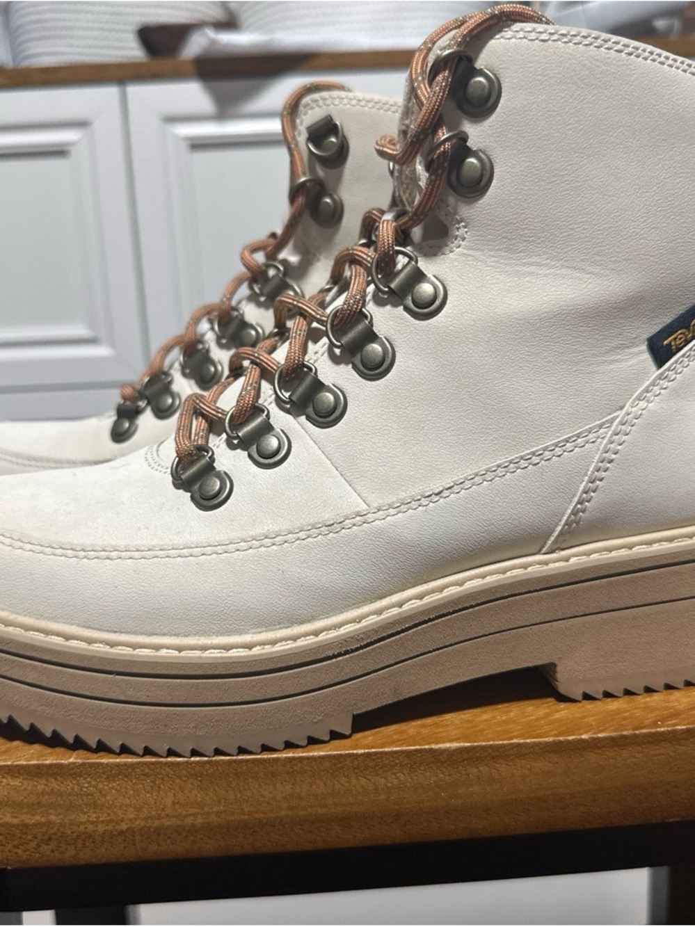 Teva Cream Platform Hiker Boots with orange Laces